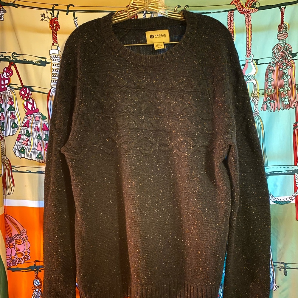 Haggar Men’s Speckled Cableknit Sweater - Navy